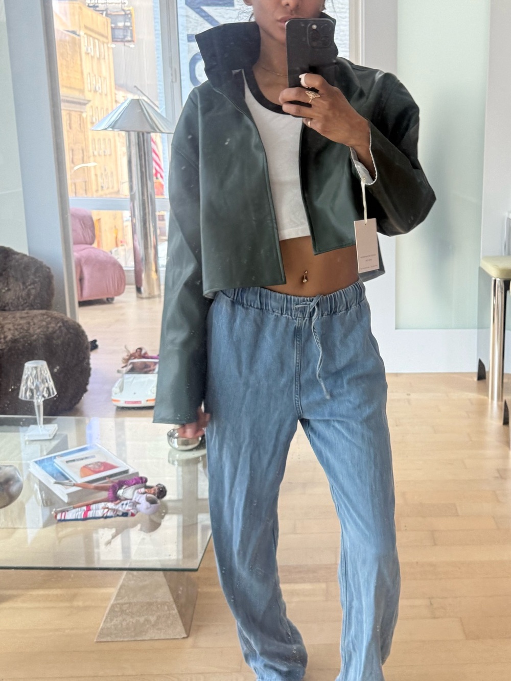Dark Moss Green Cropped Jacket like helsa Khaite - Picture 3 of 3